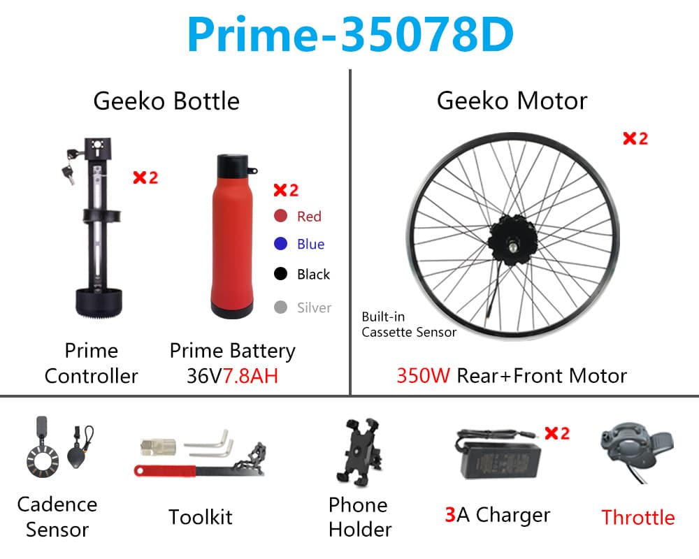 „Geeko“ dviejų variklių elektrinio dviračio konversijos rinkinys