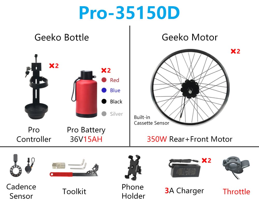 „Geeko“ dviejų variklių elektrinio dviračio konversijos rinkinys