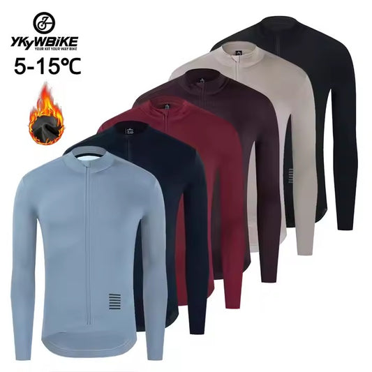 Ykywbike Men's Cycling Jersey Jacket Winter 5-15℃ Thermal Fleece Long Sleeves